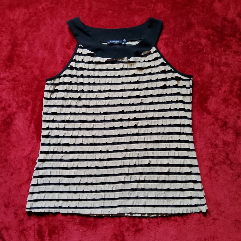 Notations Tiered Ruffled Tank Top Women's Size XL Sleeveless Tan & Black Stretch